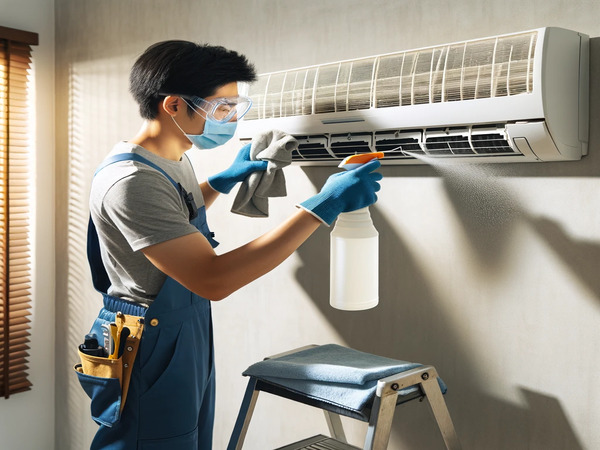 Nhân viên tiến hành kiểm tra tình trạng của máy lạnh Nhân viên tiến hành kiểm tra tình trạng của máy lạnh