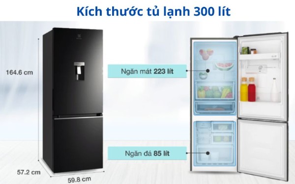 Kích thước chuẩn của tủ lạnh 300 lít
