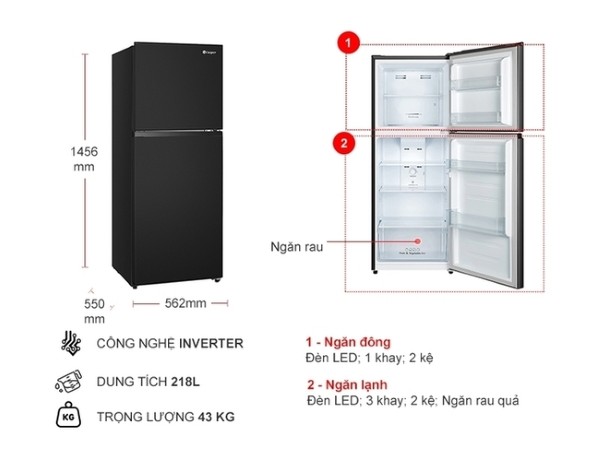 Bảng so sánh chi tiết kích thước tủ lạnh 300 lít